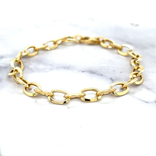 14K Yellow Gold 7.5" Mini Oval Link Bracelet, 5mm Wide, Real Gold Bracelet, Women