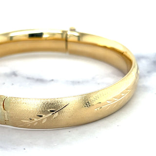 14K Yellow Gold 10mm Floral Leaf Bangle, Floral Pattern, 7" 8" Bangle, Stackable Bracelet, Real Gold Bangle, Women