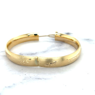 14K Yellow Gold 10mm Floral Leaf Bangle, Floral Pattern, 7" 8" Bangle, Stackable Bracelet, Real Gold Bangle, Women