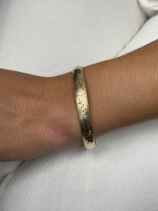 14K Yellow Gold 10mm Floral Leaf Bangle, Floral Pattern, 7" 8" Bangle, Stackable Bracelet, Real Gold Bangle, Women