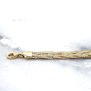 14K Yellow Gold 7.25" Textured Woven Bracelet, 6mm Wide, Braided Chain, Rapunzel Chain, Real Gold Bracelet, Women