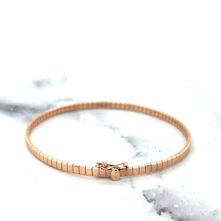 14K Gold 7" Brick Omega Bracelet with Box Clasp, 3,2mm Wide, Yellow White Rose Gold, Cubetto Bracelet, Flat Gold, Real Gold Bracelet, Women