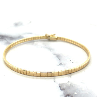 14K Gold 7" Brick Omega Bracelet with Box Clasp, 3,2mm Wide, Yellow White Rose Gold, Cubetto Bracelet, Flat Gold, Real Gold Bracelet, Women