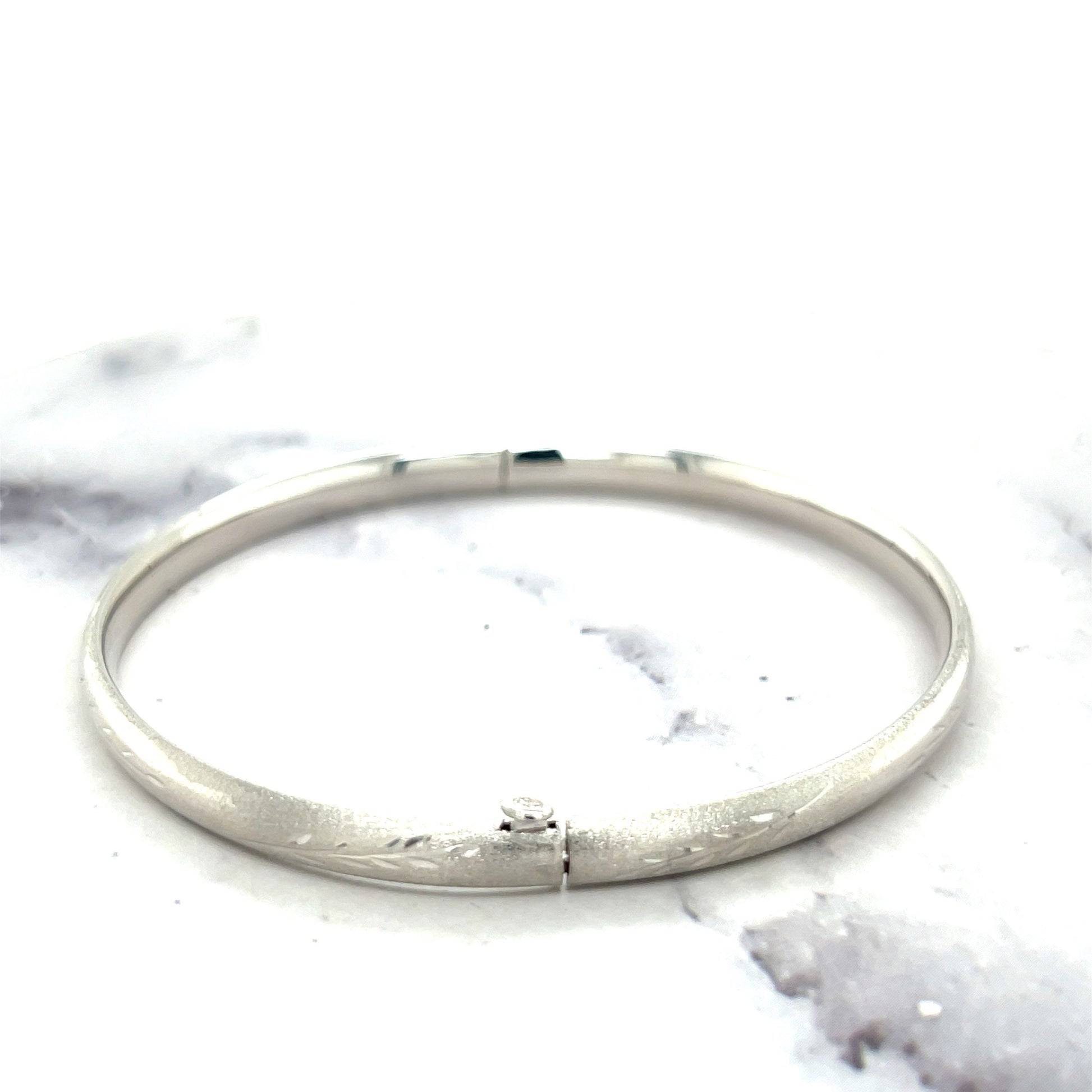 14K White Gold 5mm Floral Leaf Bangle, Floral Pattern, 5.5" 7" 8" Bangle, Stackable Bracelet, Real Gold Bangle, Women