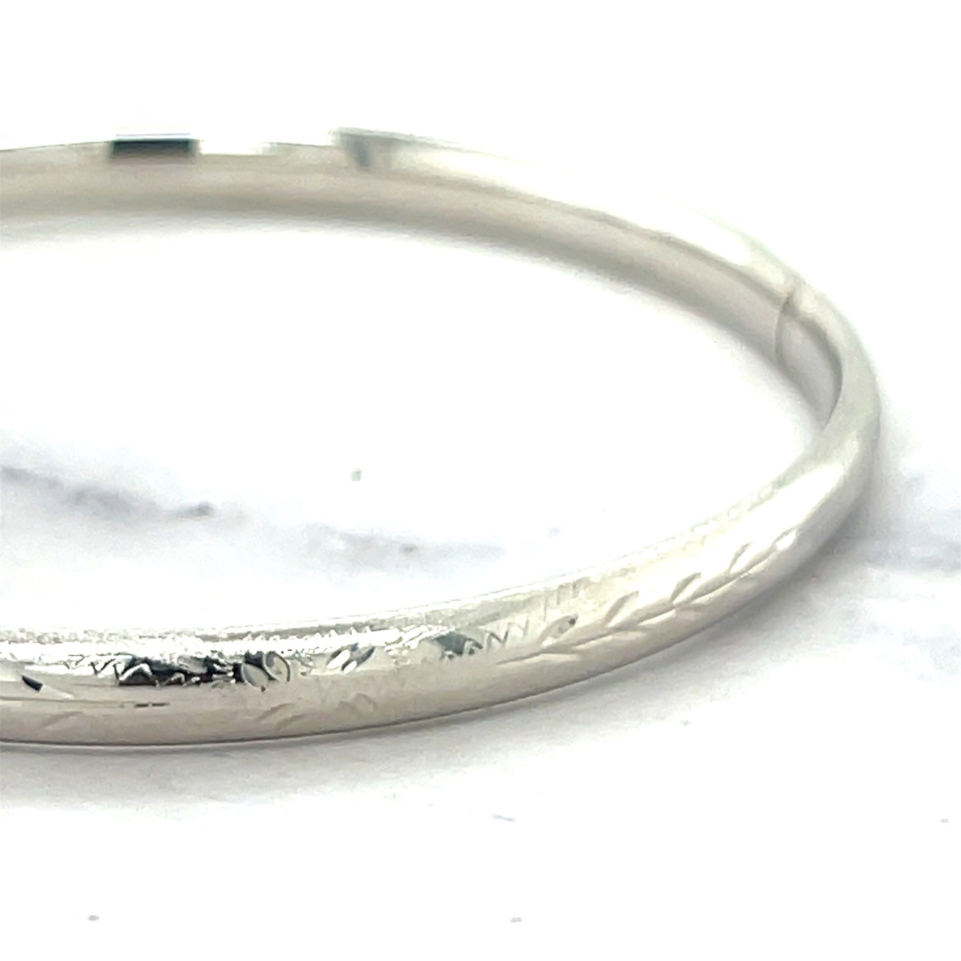 14K White Gold 5mm Floral Leaf Bangle, Floral Pattern, 5.5" 7" 8" Bangle, Stackable Bracelet, Real Gold Bangle, Women