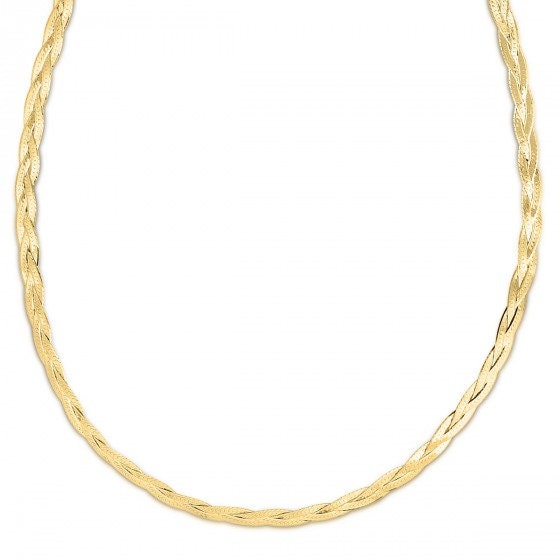 Solid 14K Yellow Gold 16" 18" 20" Braided Herringbone Necklace with Lobster Clasp, 3.2mm Wide, Serpentine Chain, Real Gold Necklace, Women