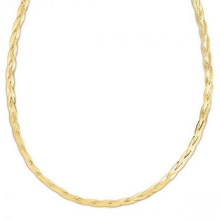 Solid 14K Yellow Gold 16" 18" 20" Braided Herringbone Necklace with Lobster Clasp, 3.2mm Wide, Serpentine Chain, Real Gold Necklace, Women