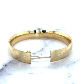 14K Yellow Gold 13.5mm Floral Leaf Bangle, Floral Pattern, 7" 8" Bangle, Stackable Bracelet, Real Gold Bangle, Women