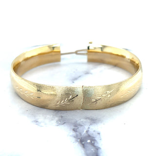 14K Yellow Gold 13.5mm Floral Leaf Bangle, Floral Pattern, 7" 8" Bangle, Stackable Bracelet, Real Gold Bangle, Women