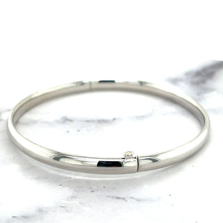 14K White Gold 7" 8" Inch Polished Stackable Bangle Bracelet, 5mm 6mm Wide, Real Gold, Women Bangle