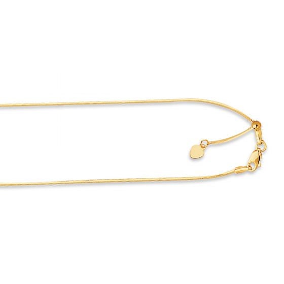 Solid 14K Gold 0.80mm Adjustable Octagonal Snake Chain with Lobster Lock, 22" Long, Set Your Own Length, Real Gold Snake Necklace, Women