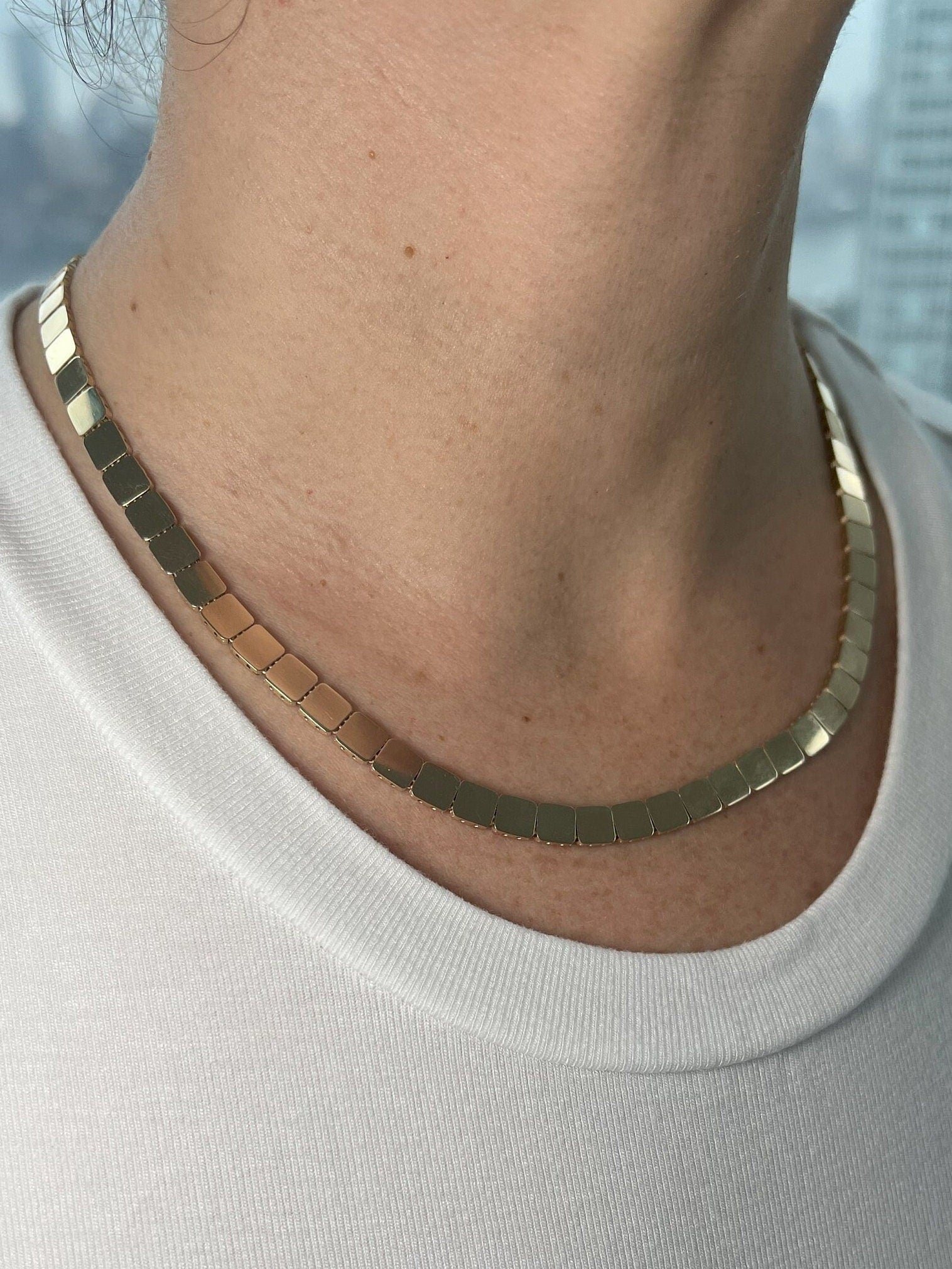 14K Yellow Gold 18" Polished Cube Link Necklace with Lobster Clasp, 6mm Wide, Square Link Chain, Real Gold Necklace, Women