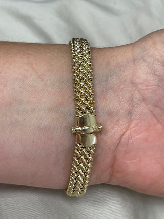 14K Yellow Gold Thick 7" Mesh Woven Bracelet, 8.8mm 14.5mm Wide, Braided Bracelet, Fancy Bracelet, Real Gold Bracelet, Women