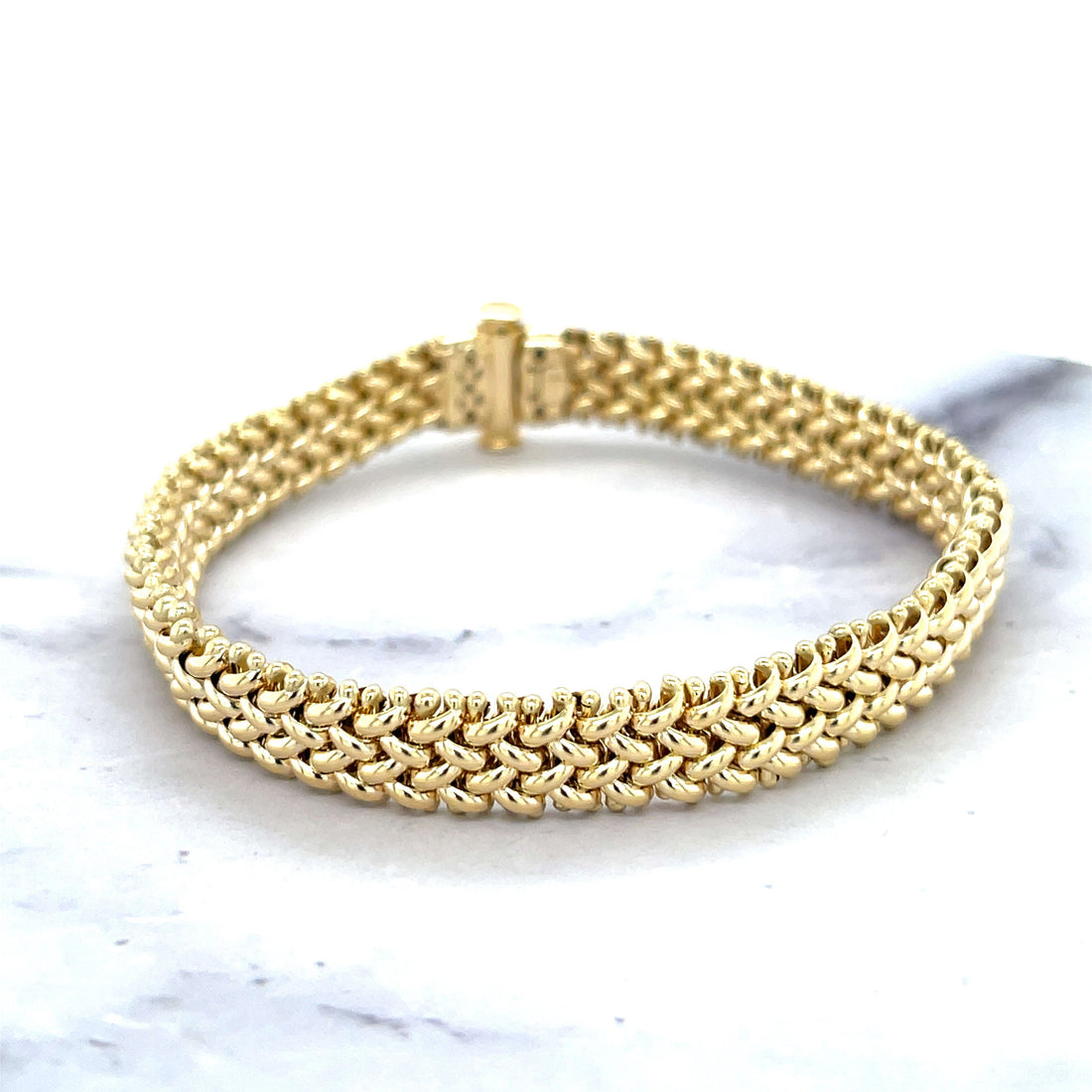 14K Yellow Gold Thick 7" Mesh Woven Bracelet, 8.8mm 14.5mm Wide, Braided Bracelet, Fancy Bracelet, Real Gold Bracelet, Women