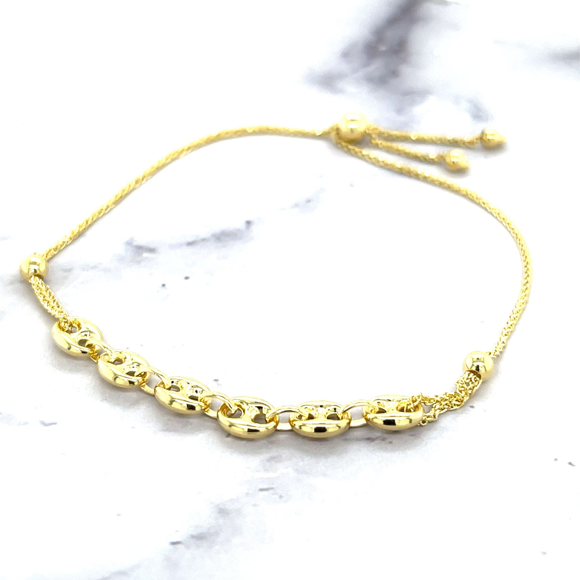 14K Yellow Gold 9.25" Puffed Mariner Link Friendship Bracelet, Bolo Bracelet, Real Gold Bracelet, Women