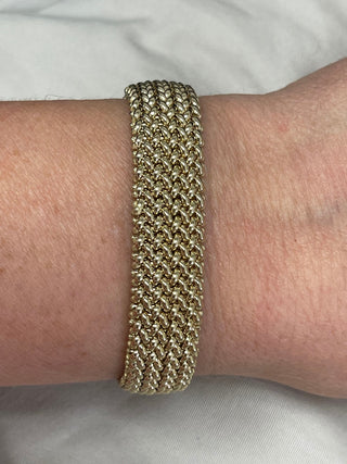 14K Yellow Gold Thick 7" Mesh Woven Bracelet, 14.5mm Wide, Braided Bracelet, Fancy Bracelet, Real Gold Bracelet, Women