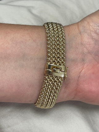 14K Yellow Gold Thick 7" Mesh Woven Bracelet, 14.5mm Wide, Braided Bracelet, Fancy Bracelet, Real Gold Bracelet, Women