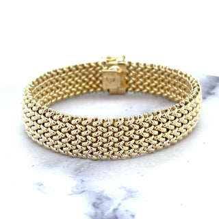 14K Yellow Gold Thick 7" Mesh Woven Bracelet, 14.5mm Wide, Braided Bracelet, Fancy Bracelet, Real Gold Bracelet, Women