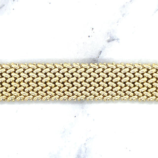 14K Yellow Gold Thick 7" Mesh Woven Bracelet, 14.5mm Wide, Braided Bracelet, Fancy Bracelet, Real Gold Bracelet, Women