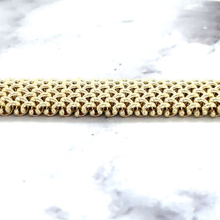 14K Yellow Gold Thick 7" Mesh Woven Bracelet, 14.5mm Wide, Braided Bracelet, Fancy Bracelet, Real Gold Bracelet, Women