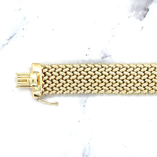 14K Yellow Gold Thick 7" Mesh Woven Bracelet, 14.5mm Wide, Braided Bracelet, Fancy Bracelet, Real Gold Bracelet, Women