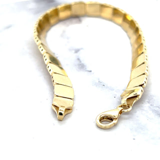 14K Yellow Gold 7" Cube Link Bracelet with Lobster Clasp, 6mm Wide, Square Link Chain, Real Gold Bracelet, Women