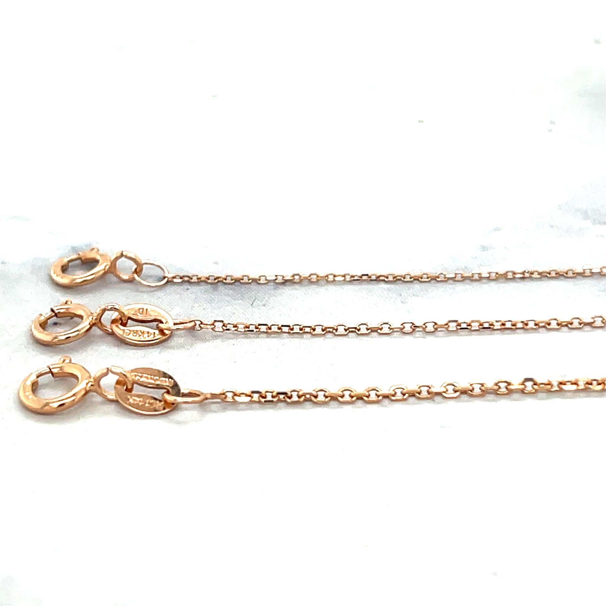 Solid 14K Rose Gold 16" 18" 20" Diamond Cut Cable Chain, 0.7mm 0.9mm 1.1mm Wide, Oval Link Chain, Real Gold Necklace, Women