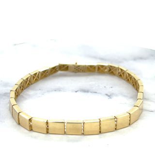 14K Yellow Gold 7" Square Link Bracelet with Box Clasp, 5.8mm Wide, Fancy Bracelet, Real Gold Bracelet, Women