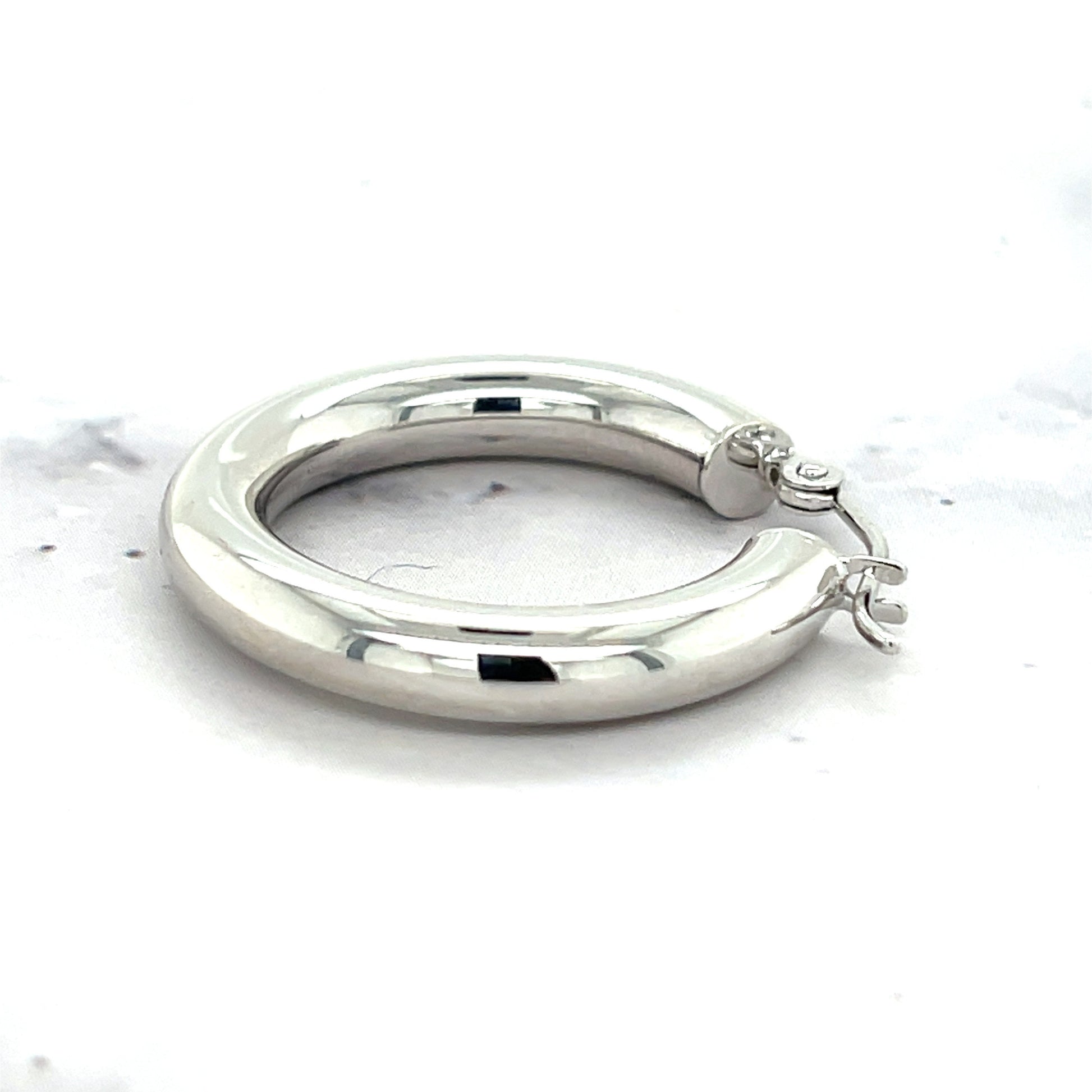 14K White Gold 25mm 30mm 40mm Hoop Earrings, 4mm Thick, Real Gold Hoops, Polished Hoops Earrings, Women