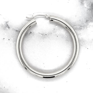 14K White Gold 25mm 30mm 40mm Hoop Earrings, 4mm Thick, Real Gold Hoops, Polished Hoops Earrings, Women