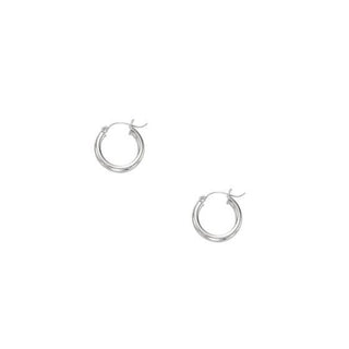 14K White Gold 15mm 20mm 25mm 30mm 40mm 50mm Polished Hoop Earrings, 3mm Thick, Classic Hoop Earrings, Real Gold Earrings