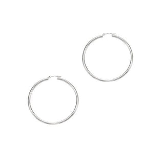 14K White Gold 15mm 20mm 25mm 30mm 40mm 50mm Polished Hoop Earrings, 3mm Thick, Classic Hoop Earrings, Real Gold Earrings