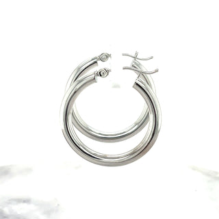 14K White Gold 15mm 20mm 25mm 30mm 40mm 50mm Polished Hoop Earrings, 3mm Thick, Classic Hoop Earrings, Real Gold Earrings