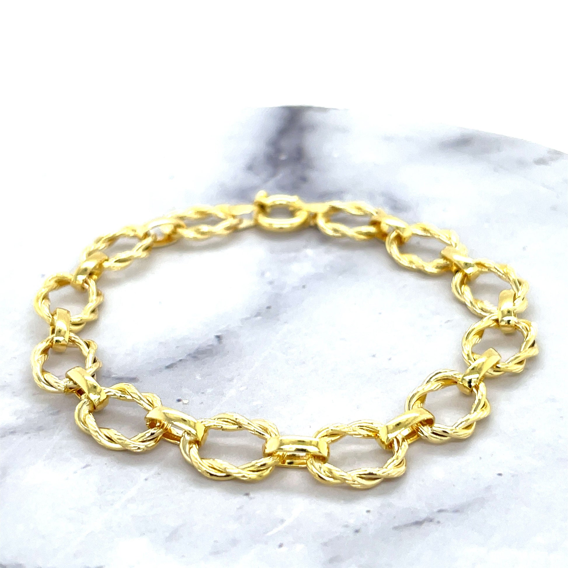 14K Yellow Gold 7.5" Twisted Oval Link Bracelet, 10mm Wide, Real Gold Bracelet, Women Wide Link Bracelet