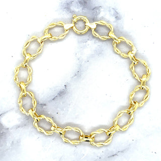 14K Yellow Gold 7.5" Twisted Oval Link Bracelet, 10mm Wide, Real Gold Bracelet, Women Wide Link Bracelet