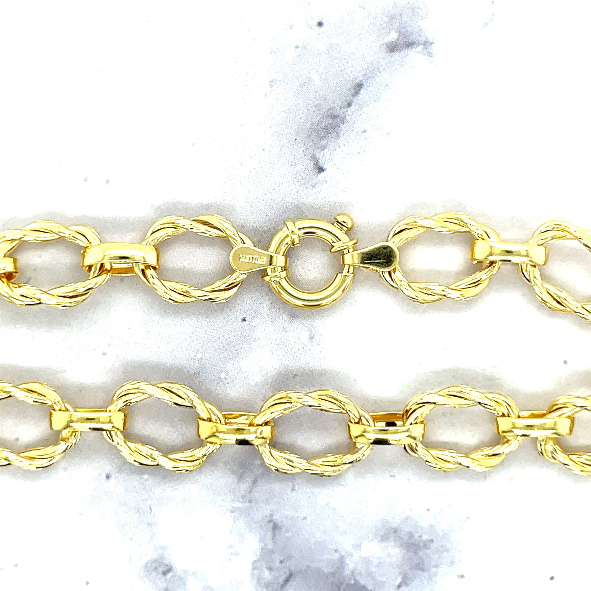 14K Yellow Gold 7.5" Twisted Oval Link Bracelet, 10mm Wide, Real Gold Bracelet, Women Wide Link Bracelet