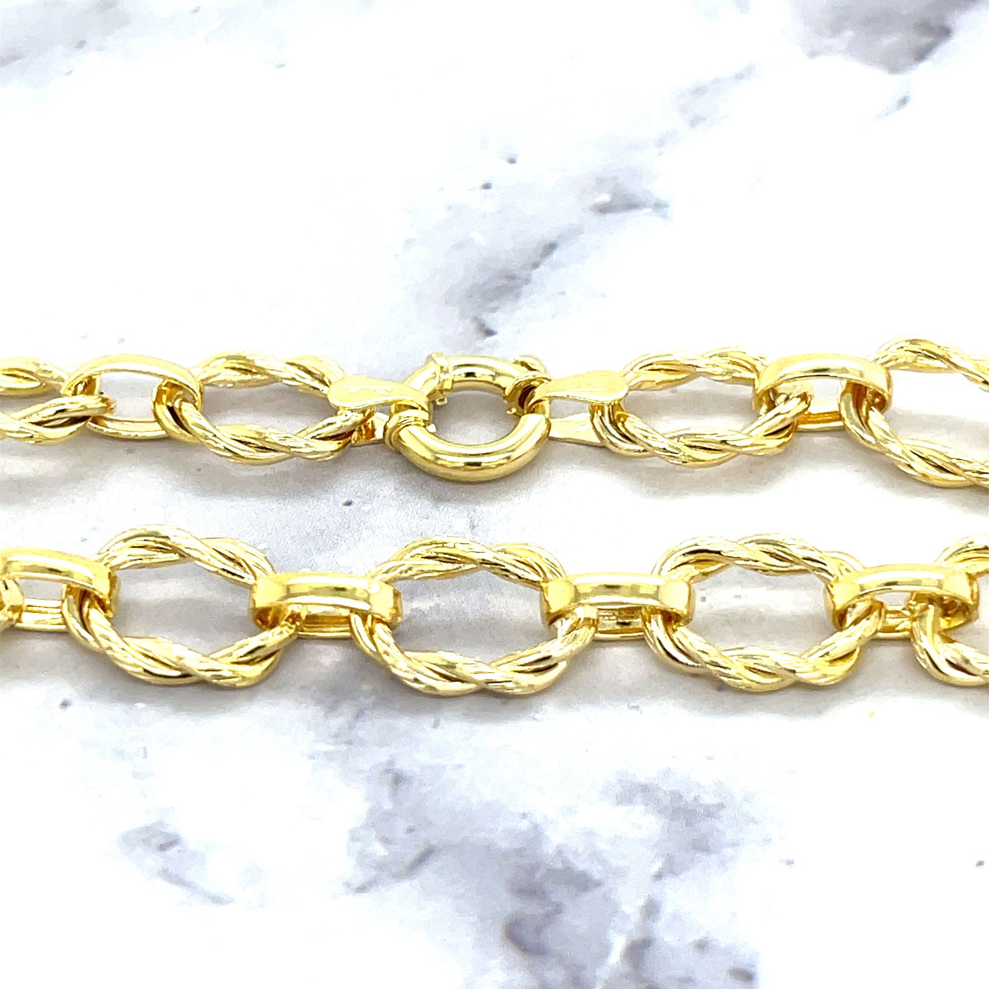 14K Yellow Gold 7.5" Twisted Oval Link Bracelet, 10mm Wide, Real Gold Bracelet, Women Wide Link Bracelet