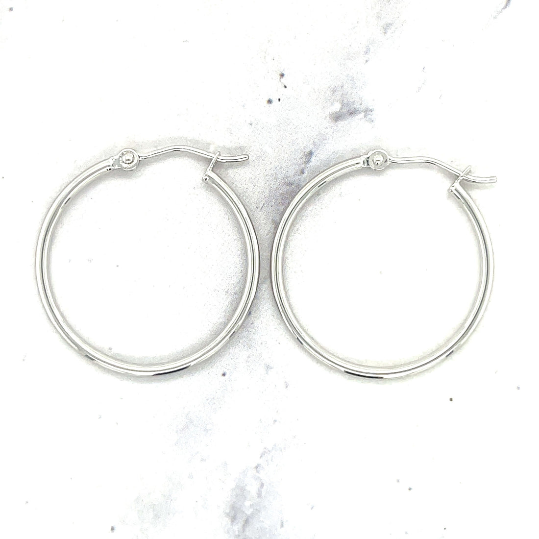 14K White Gold 25mm 30mm 40mm 45mm Polished Hoop Earring with Hinged Closure, 1.5mm Thick, Thin Hoop Earrings, Real Gold Hoops, Women