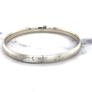 14K White Gold 6mm Floral Leaf Bangle, Floral Pattern, 7" 8" Bangle, Stackable Bracelet, Real Gold Bangle, Women