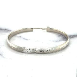 14K White Gold 6mm Floral Leaf Bangle, Floral Pattern, 7" 8" Bangle, Stackable Bracelet, Real Gold Bangle, Women