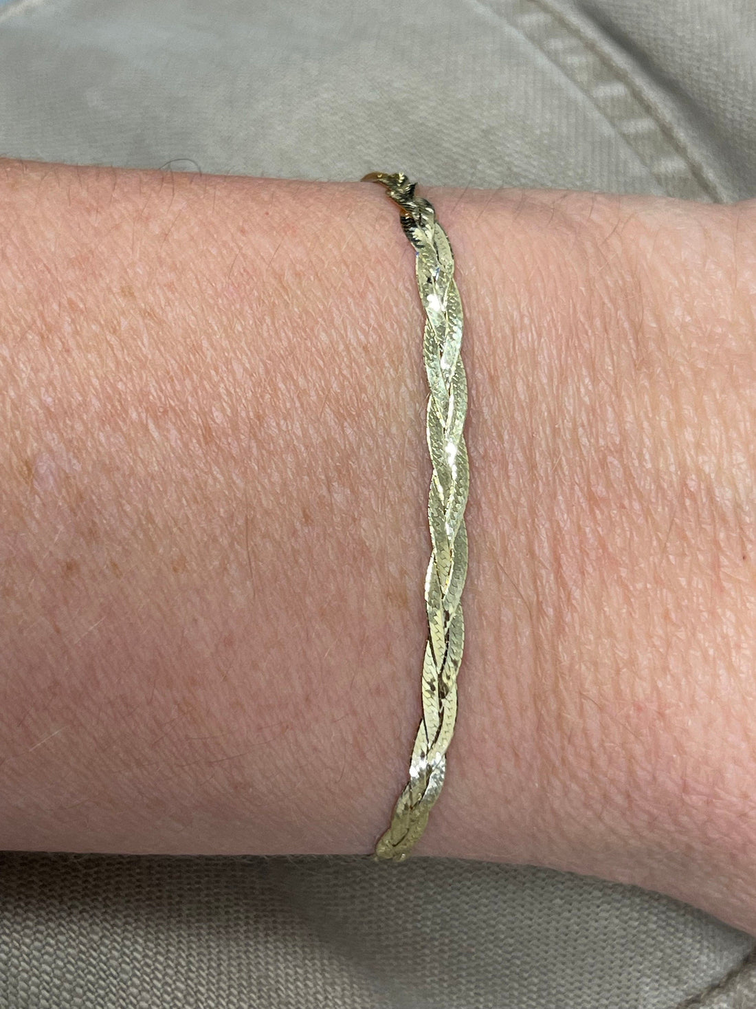 Solid 14K Yellow Gold 7" Braided Herringbone Bracelet with Lobster Clasp, 3.2mm Wide, Serpentine Chain, Real Gold Bracelet, Women