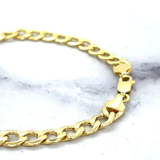 14K Yellow Gold Bracelet Lite Curb Chain with Lobster Lock, 6.2mm Wide, Real Gold Bracelet, Unisex, Women