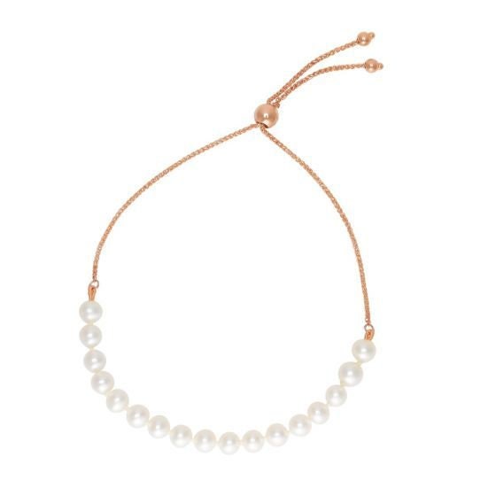 14K White Gold 9.25" Adjustable Cultured Pearl Friendship Bracelet, 4.5mm Wide, Bolo Bracelet, Real Gold Bracelet, Women