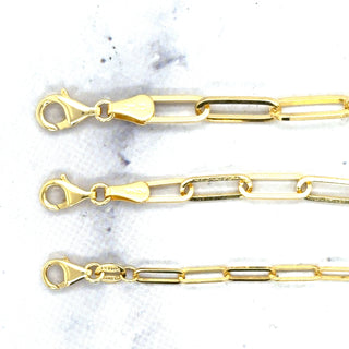 Solid 14K Yellow Gold 7" 7.25" Paperclip Link Chain Bracelet, 2.5mm 3.5mm 4mm Wide Real Gold Bracelet, Women Jewelry