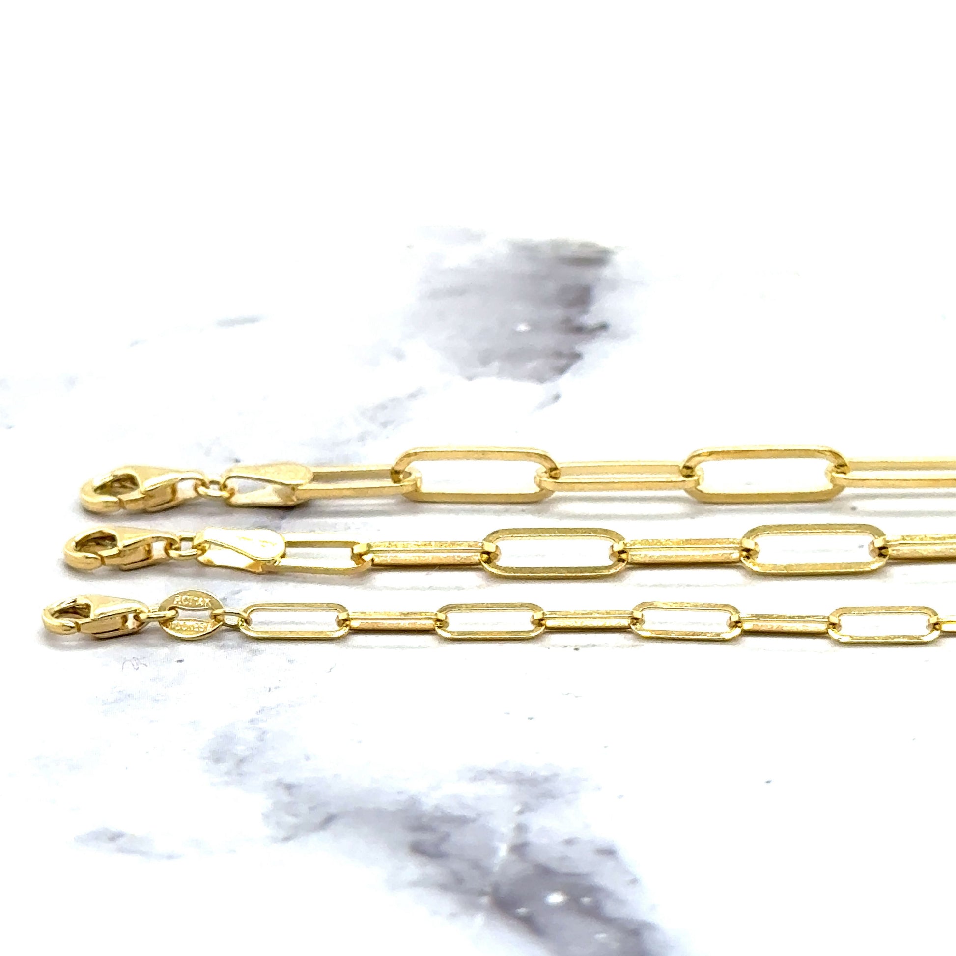 Solid 14K Yellow Gold 7" 7.25" Paperclip Link Chain Bracelet, 2.5mm 3.5mm 4mm Wide Real Gold Bracelet, Women Jewelry