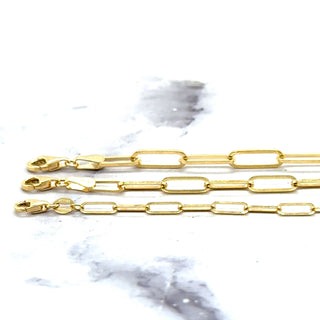 Solid 14K Yellow Gold 7" 7.25" Paperclip Link Chain Bracelet, 2.5mm 3.5mm 4mm Wide Real Gold Bracelet, Women Jewelry