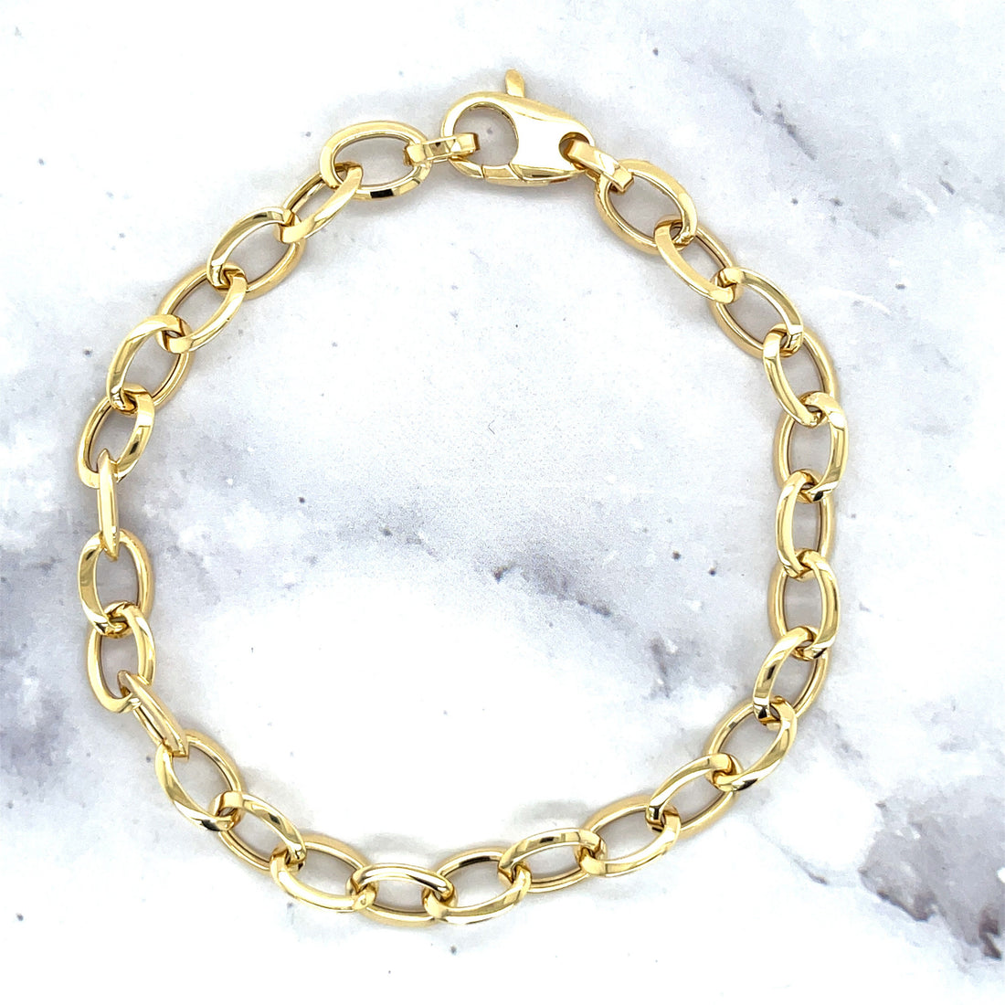 14K Yellow Gold 7.5" Mini Oval Link Bracelet, 5mm Wide, Real Gold Bracelet, Women