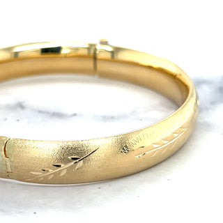 14K Yellow Gold 5mm 6mm 8mm 10mm 13.5mm Floral Leaf Bangle, Floral Pattern, 7" 8" Bangle, Stackable Bracelet, Real Gold Bangle, Women