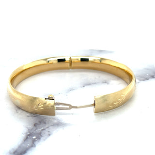 14K Yellow Gold 5mm 6mm 8mm 10mm 13.5mm Floral Leaf Bangle, Floral Pattern, 7" 8" Bangle, Stackable Bracelet, Real Gold Bangle, Women