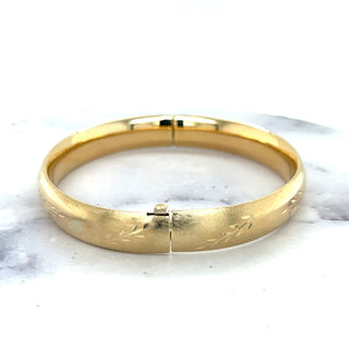 14K Yellow Gold 10mm Floral Leaf Bangle, Floral Pattern, 7" 8" Bangle, Stackable Bracelet, Real Gold Bangle, Women